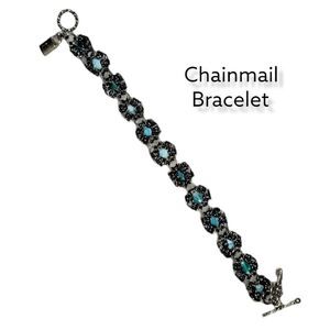 Chainmail Gun Metal Flower Bracelet (B3)